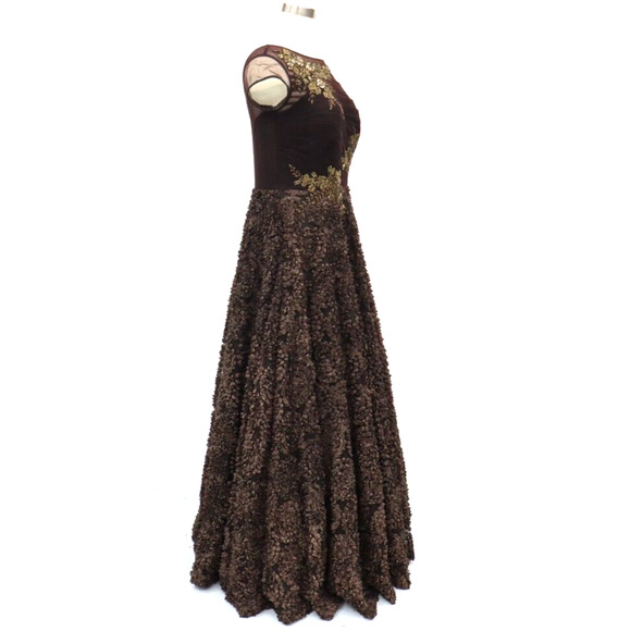 Karishma Indian Gown Size Medium Brown with Gold Floral Beading - Picture 16 of 16
